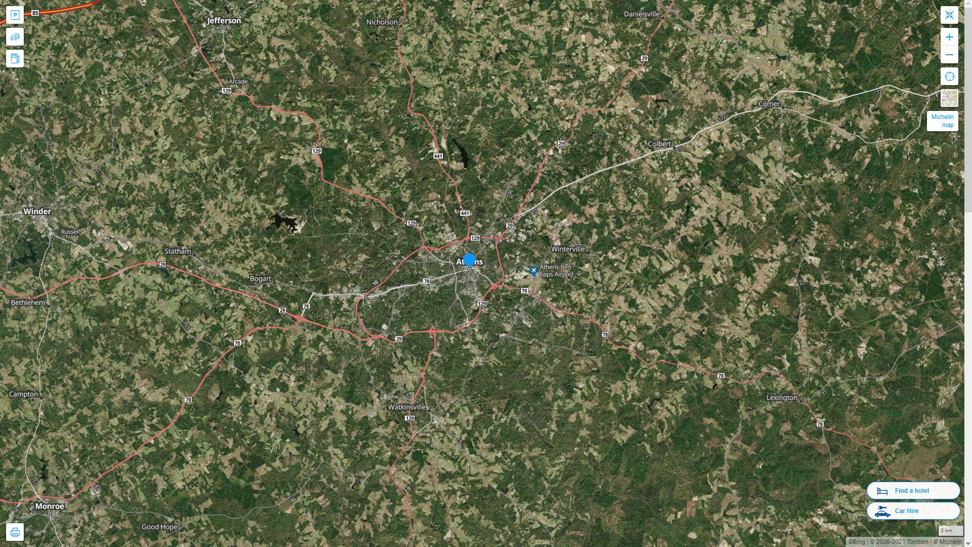 Athens Georgia Highway and Road Map with Satellite View